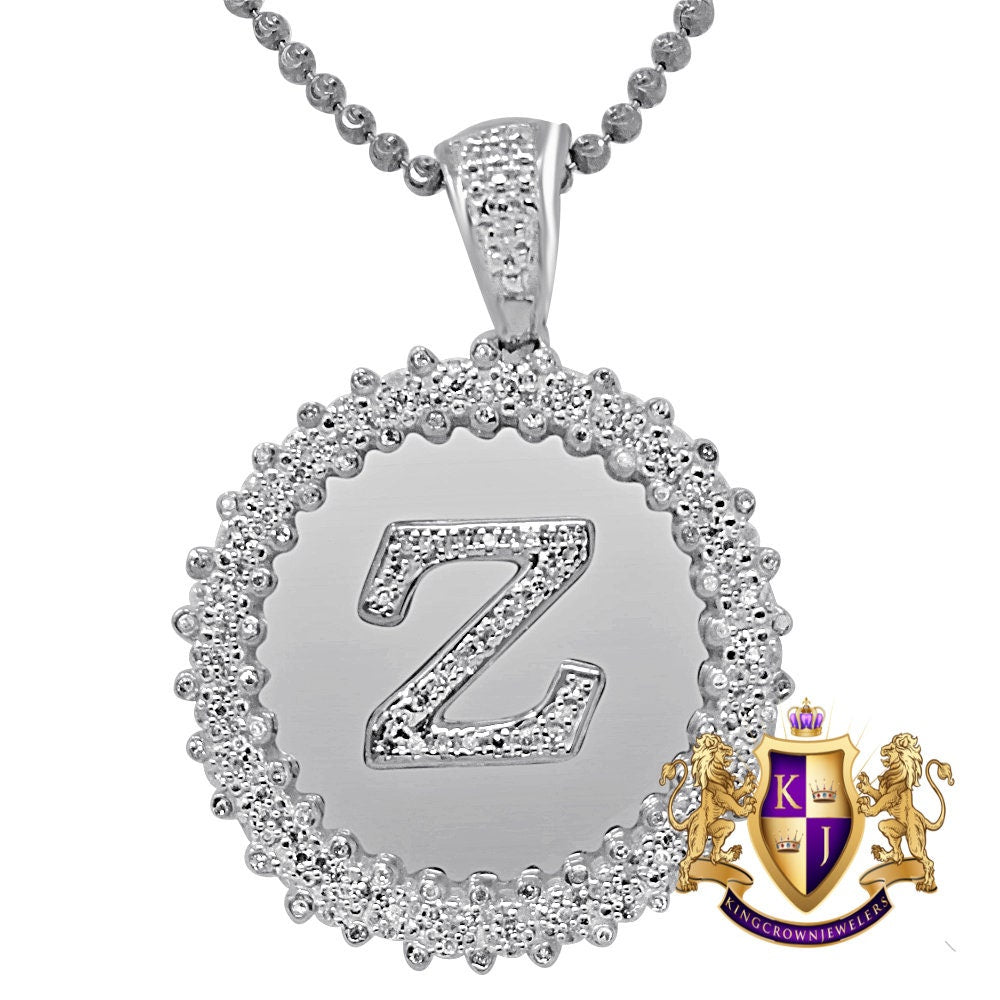 Real Genuine Authentic Diamond 0.85 Cwt. Initial Letter Alphabet "Z" Round Flower Pendent Charm Chain Set 1.65''