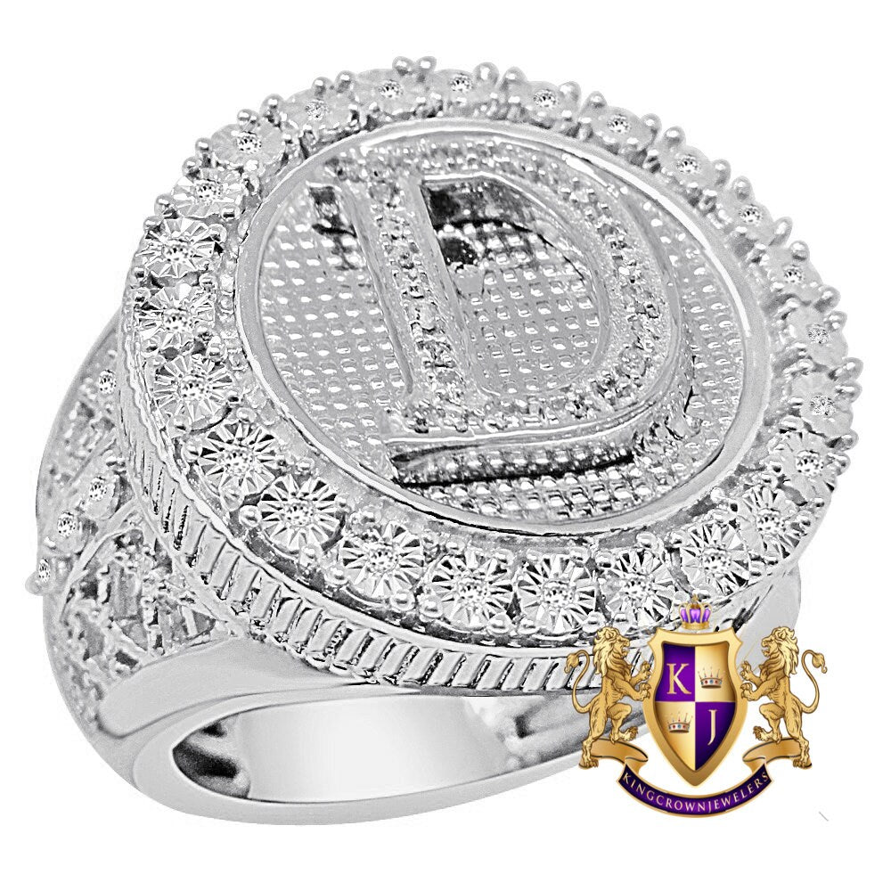 Real Genuine Authentic Diamond Initial Letter Alphabet Men's Ring Band 10K White Gold Finish