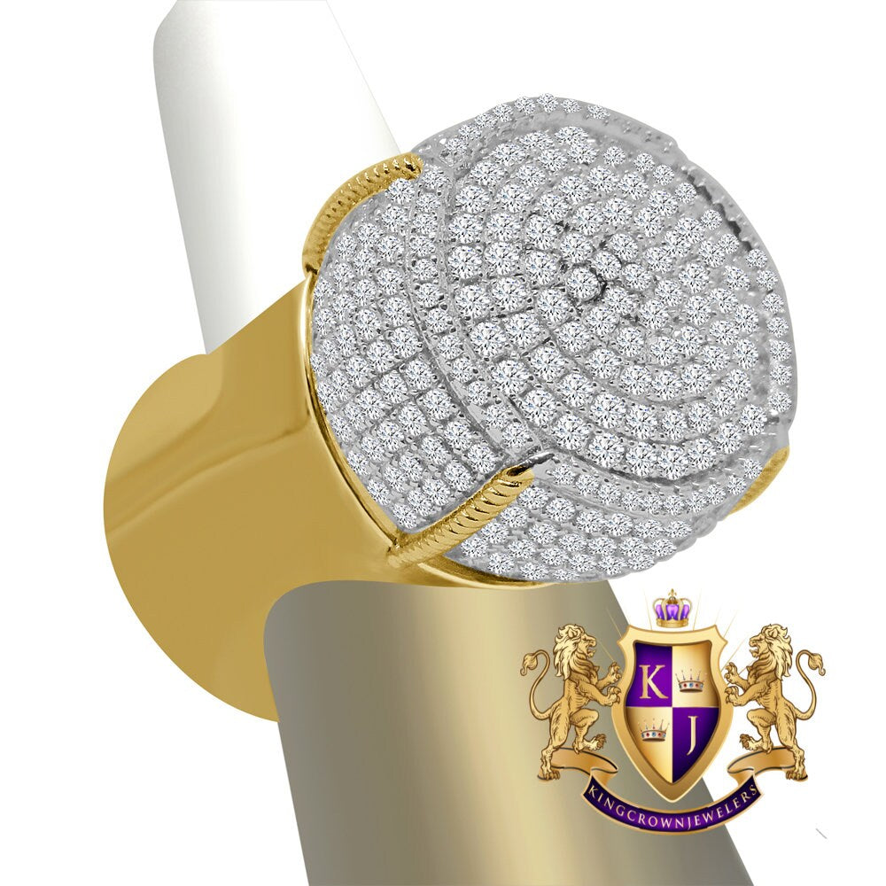 Big XL Mens Real Yellow Gold Sterling Silver Simulated Diamond Champagne Bottle Custom Ring Band