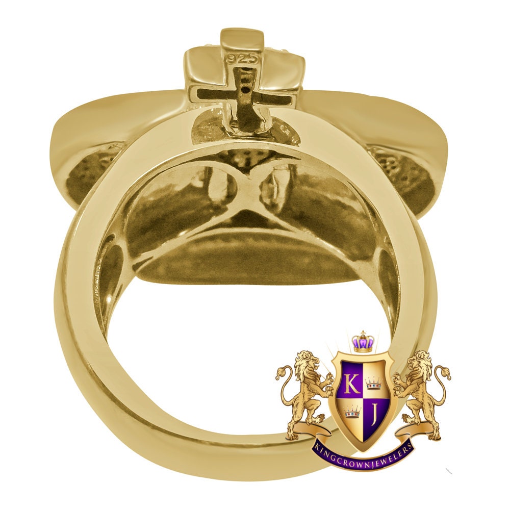 Mens Real Genuine Authentic Diamond Kings Crown 1OK Yellow Gold Finish Ring Pinky Band