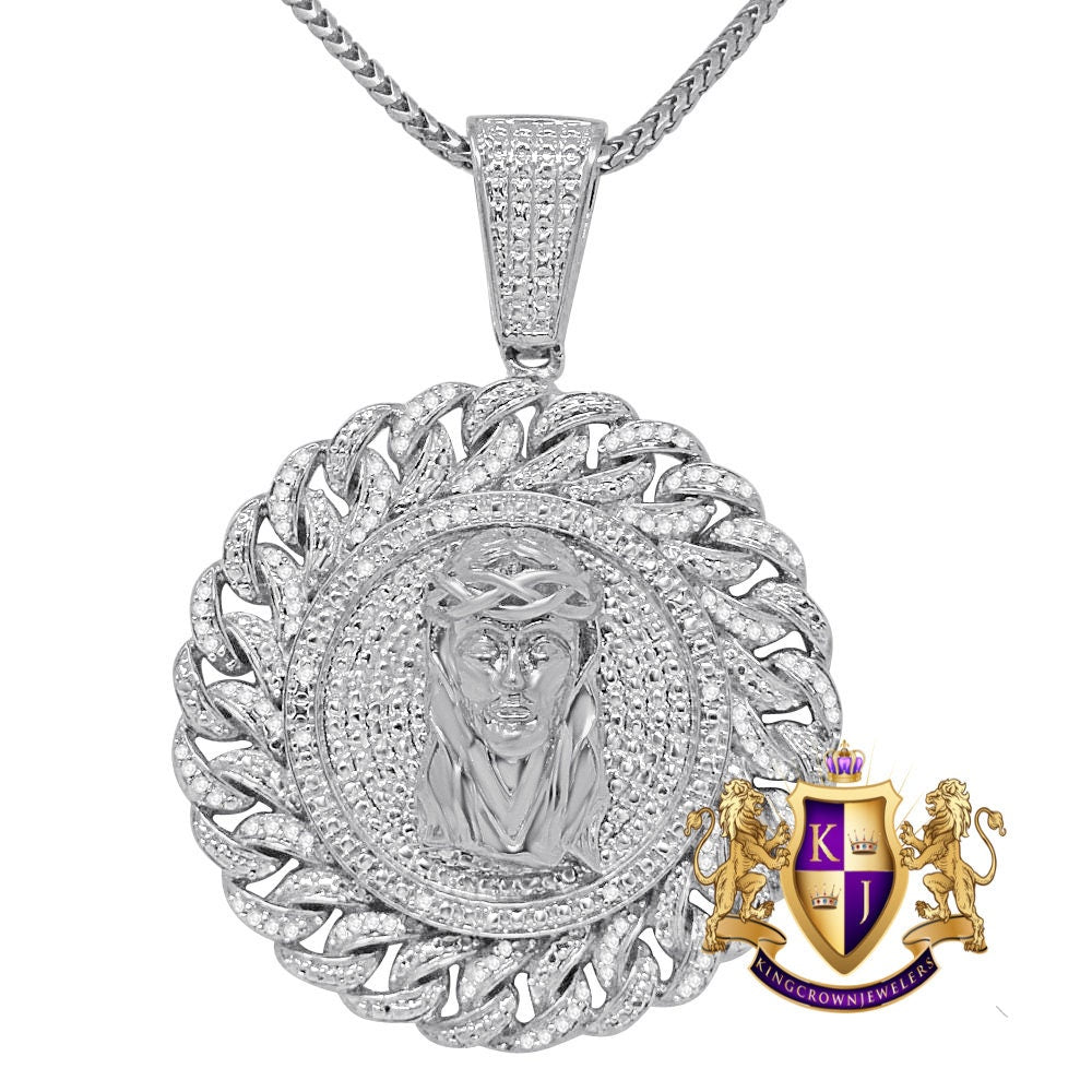 Real Genuine Authentic Diamonds 0.50 Cwt. Jesus Piece Round Men's Pendant Charm Chain Set 10K Gold Finish 2''