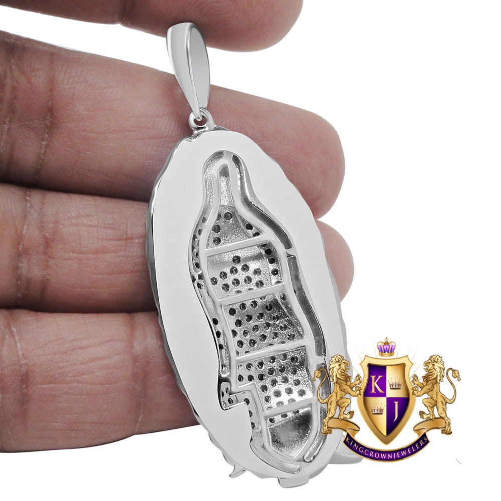 Multi Tone Real Sterling Silver White Gold Finish Virgin Mother Mary Guadalupe Charm Pendent 2.5''