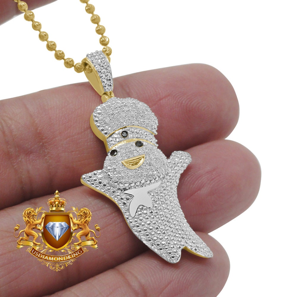 Real Genuine Diamond Pillsbury Dough Boy Pendant 10K Gold Finish Charm Chain Set