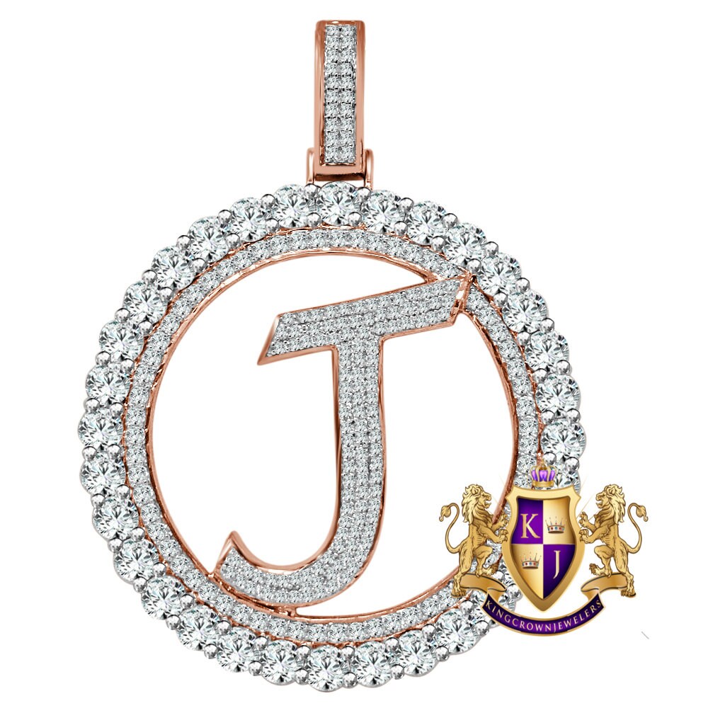Big XL 3'' Solitaire Real Sterling Silver Gold Finish Simulated Diamond Initial Letter Alphabet "J" Pendent Charm Medallion