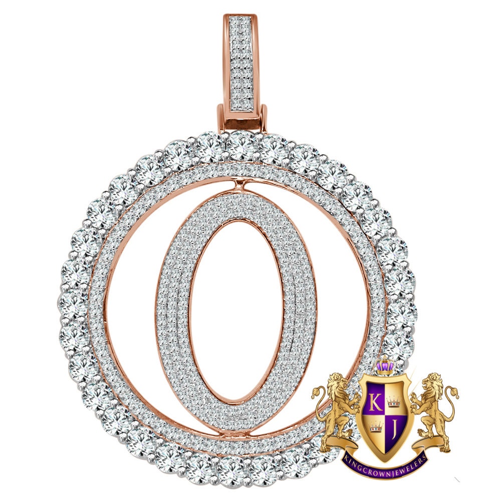 Big XL 3'' Solitaire Real Sterling Silver Gold Finish Simulated Diamond Initial Letter Alphabet "O" Pendent Charm Medallion