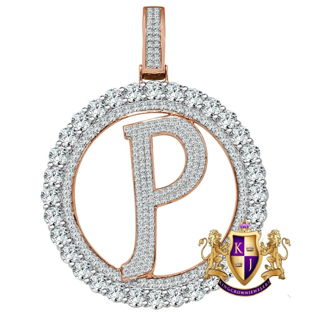 Big XL 3'' Solitaire Real Sterling Silver Gold Finish Simulated Diamond Initial Letter Alphabet "P" Pendent Charm Medallion