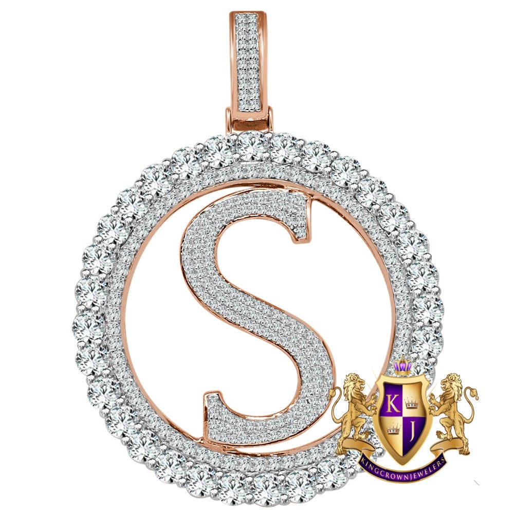Big XL 3'' Solitaire Real Sterling Silver Gold Finish Simulated Diamond Initial Letter Alphabet "S" Pendent Charm Medallion