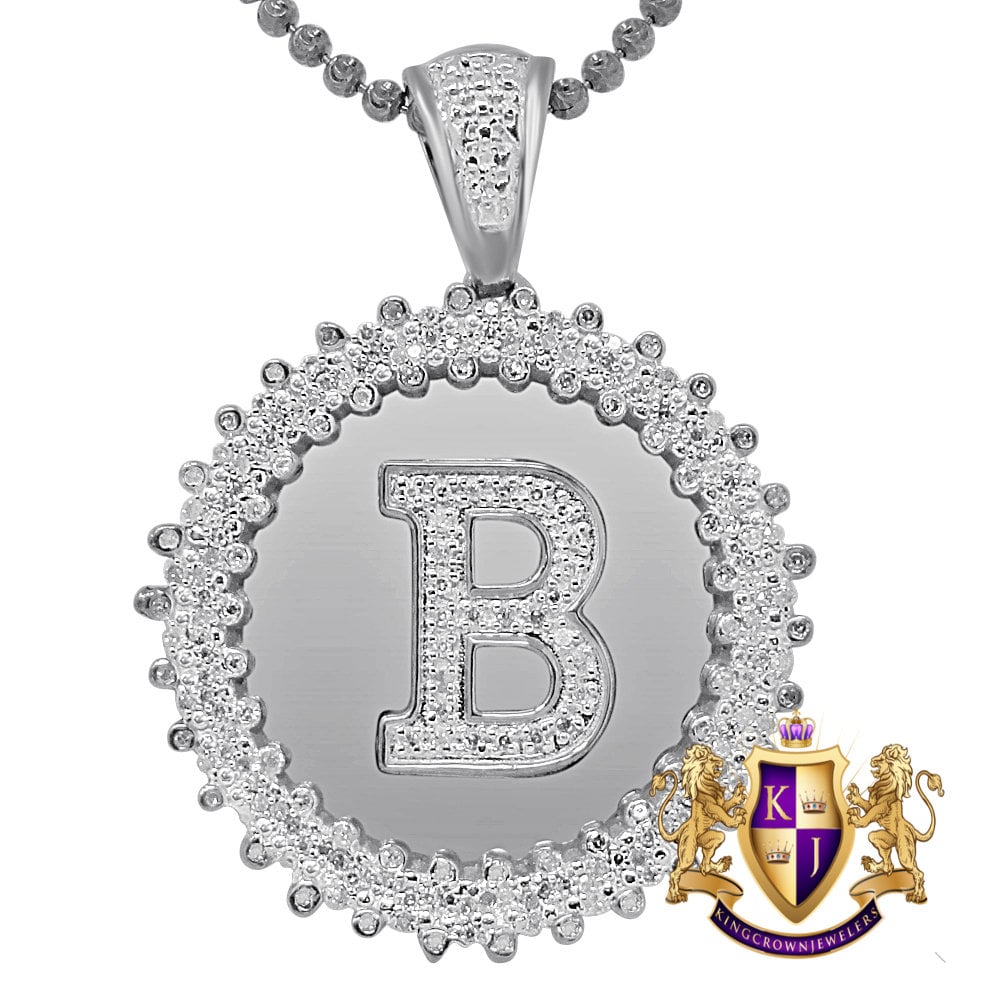 Real Genuine Authentic Diamond 0.85 Cwt. Initial Letter Alphabet "B" Round Flower Pendent Charm Chain Set 1.65''