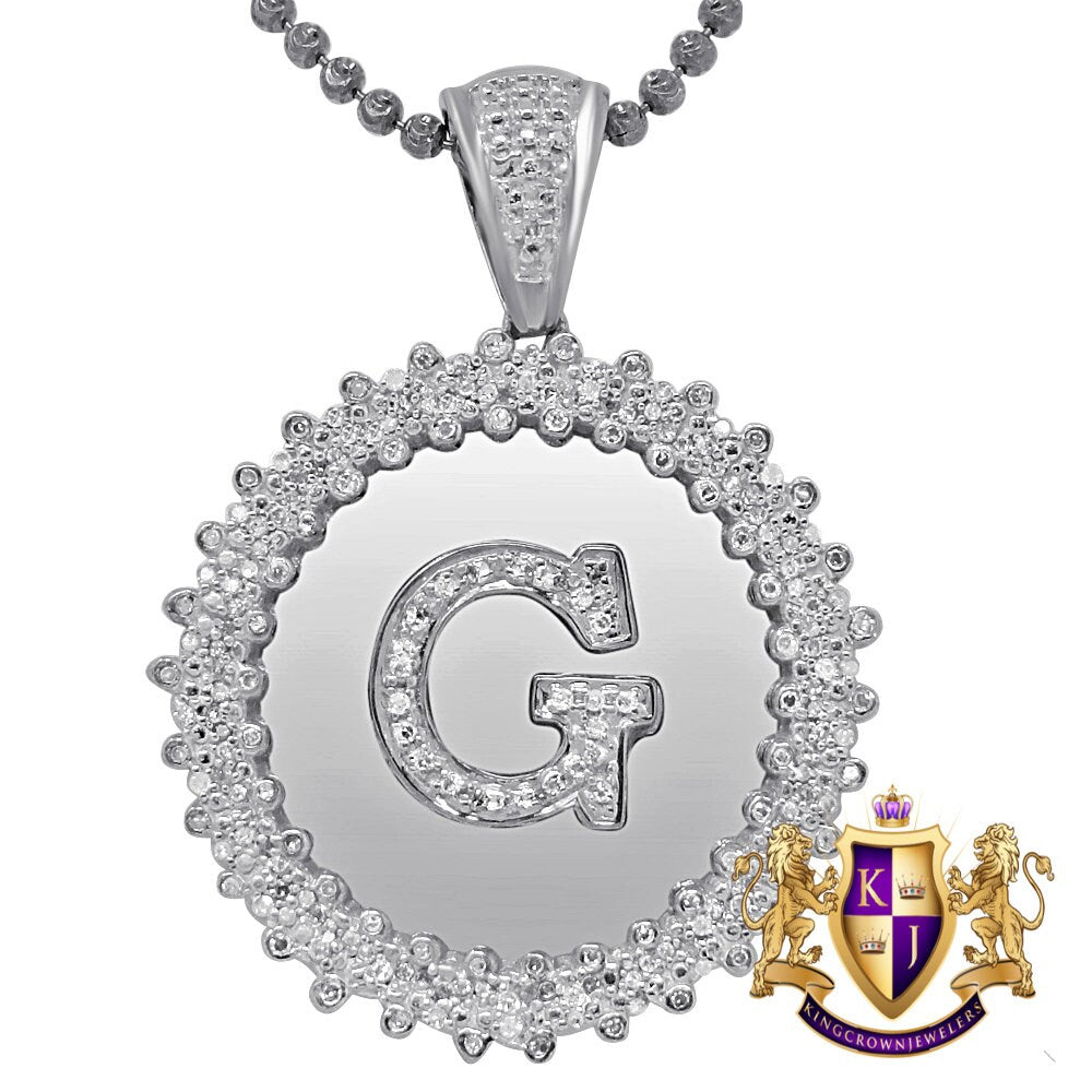 Real Genuine Authentic Diamond 0.85 Cwt. Initial Letter Alphabet "G" Round Flower Pendent Charm Chain Set 1.65''