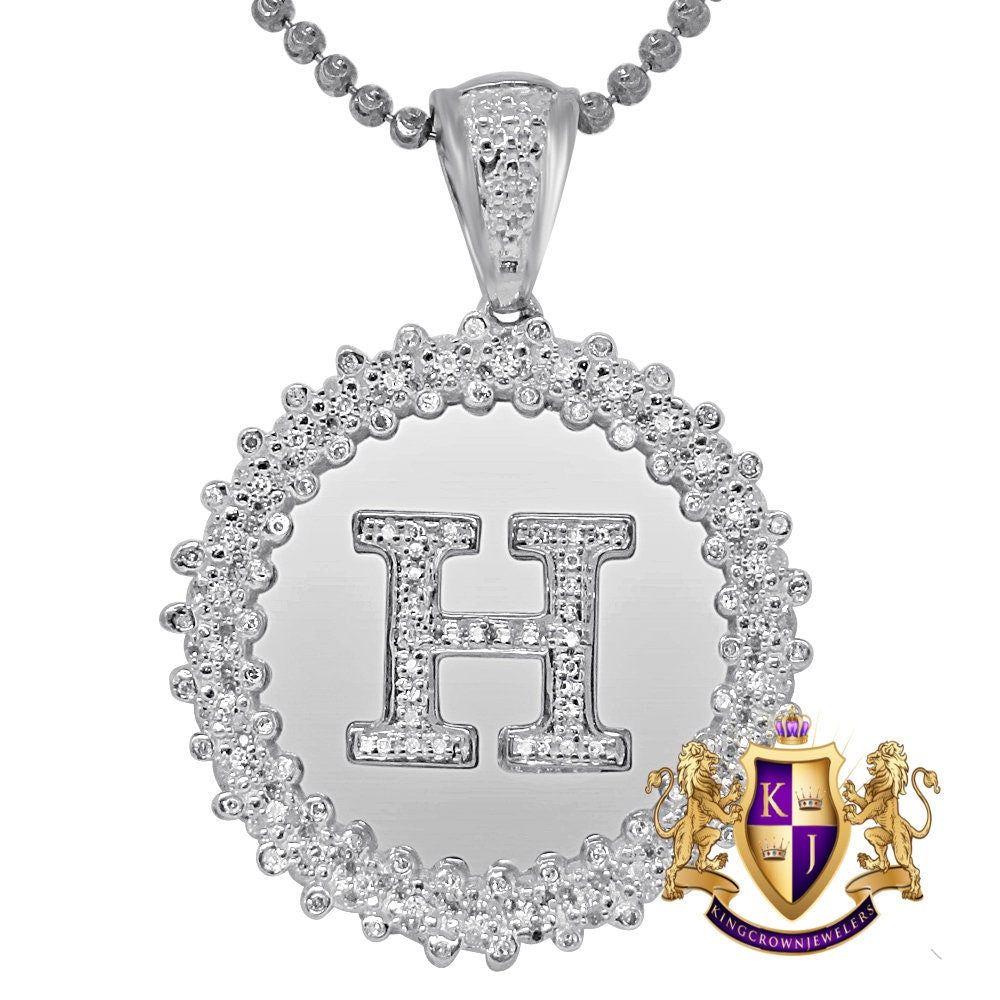 Real Genuine Authentic Diamond 0.85 Cwt. Initial Letter Alphabet "H" Round Flower Pendent Charm Chain Set 1.65''