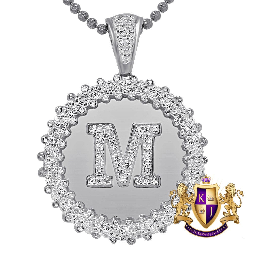 Real Genuine Authentic Diamond 0.85 Cwt. Initial Letter Alphabet "M" Round Flower Pendent Charm Chain Set 1.65''