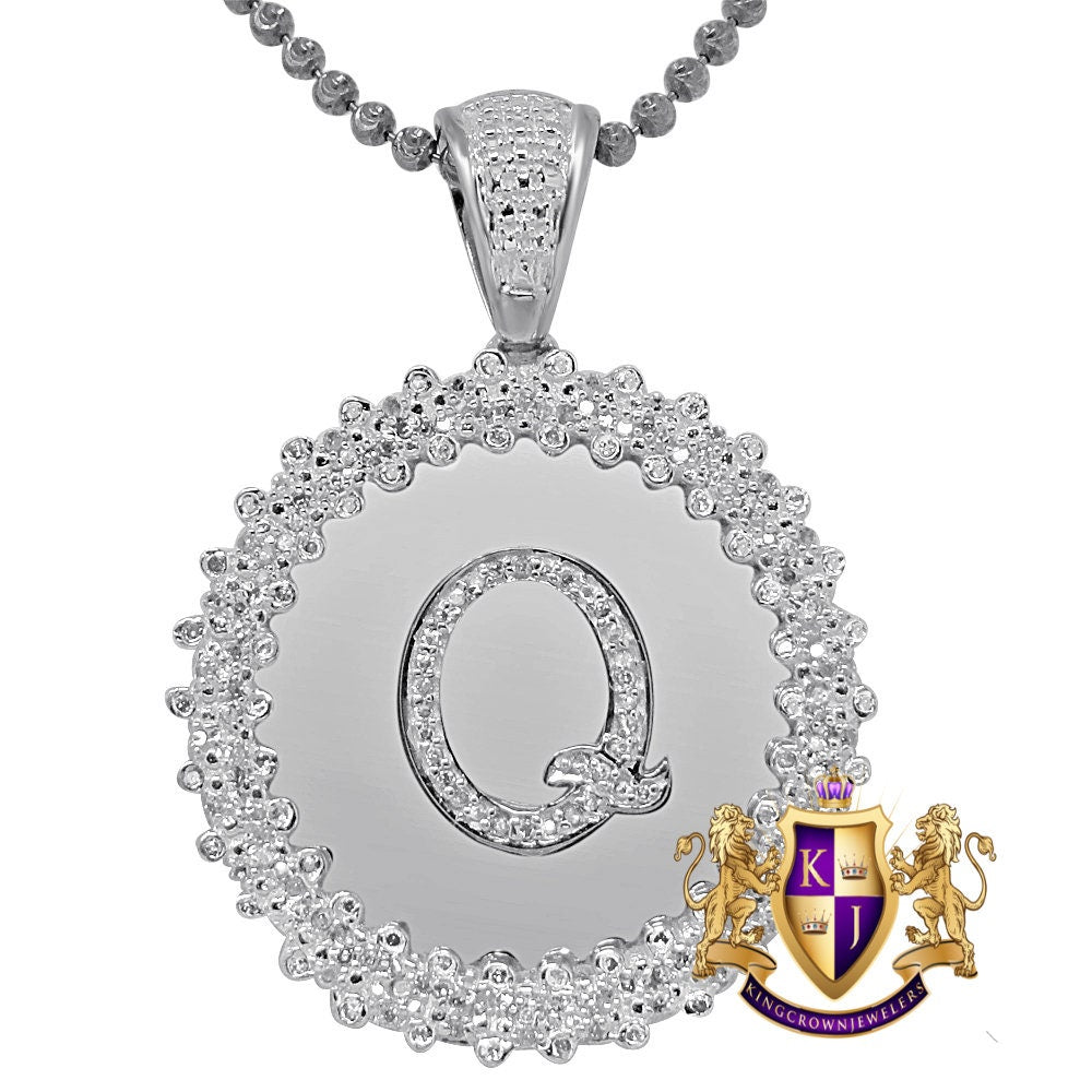 Real Genuine Authentic Diamond 0.85 Cwt. Initial Letter Alphabet "Q" Round Flower Pendent Charm Chain Set 1.65''