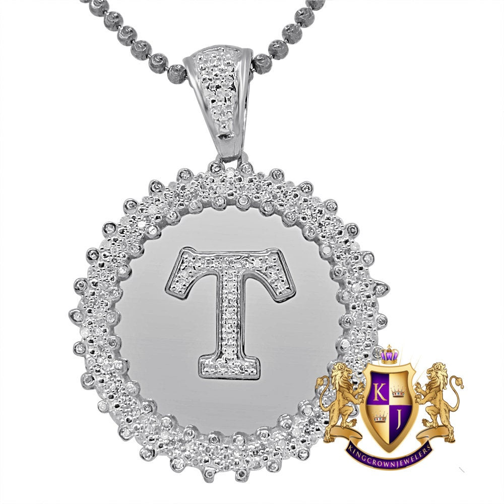 Real Genuine Authentic Diamond 0.85 Cwt. Initial Letter Alphabet "T" Round Flower Pendent Charm Chain Set 1.65''