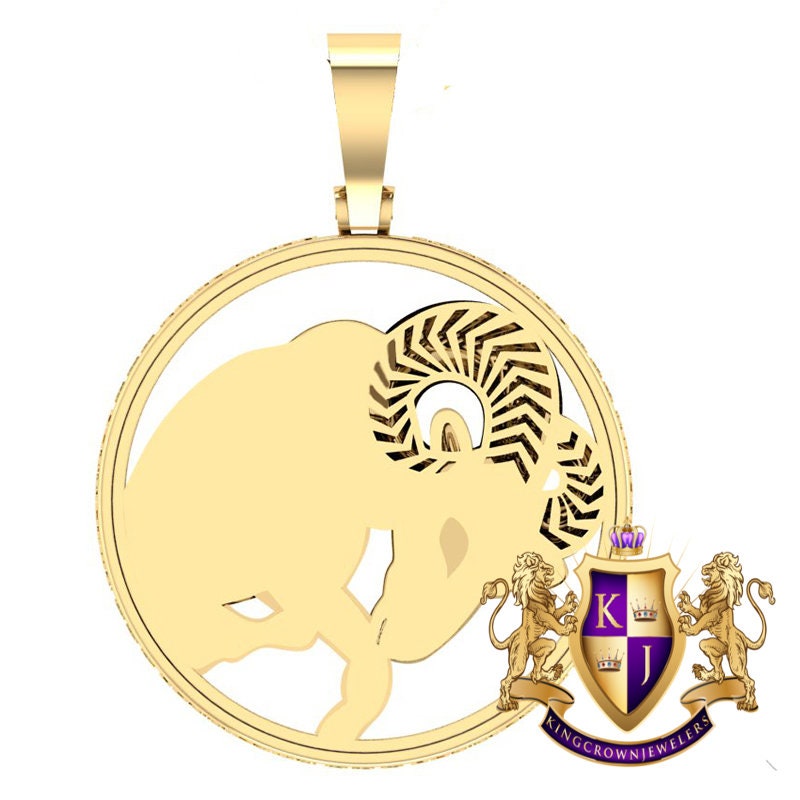 Real Genuine Authentic Diamond Aries Rams Zodiac Lucky Sign Astrology Horoscope 3D Pendent Charm 10K Gold Finish
