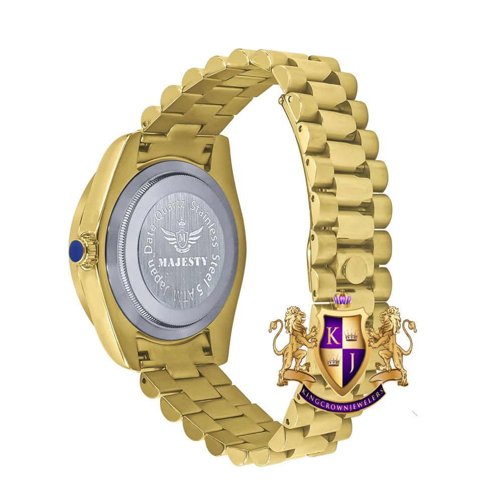 Men's Full Stainless Steel MOP Dial Gold Tone Simulated Diamond 40mm Presidential Watch
