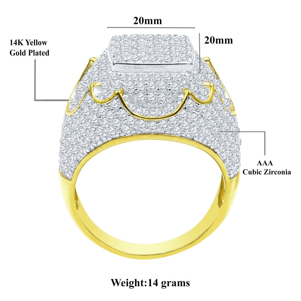 Genuine Sterling Silver Simulated Diamond 14K Gold Finish Men's Wedding Engagement Ring Big Bold Pinky Band