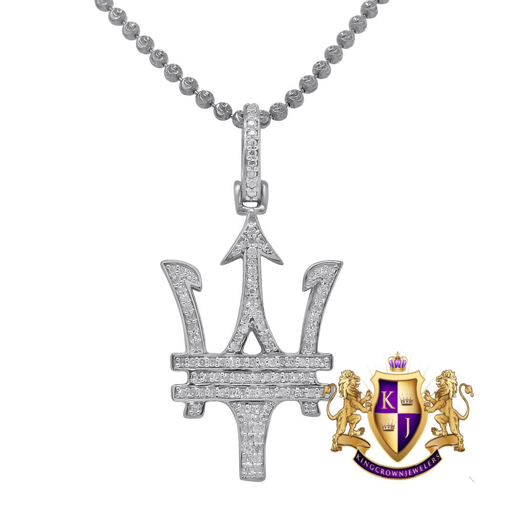 Men's Real Genuine Diamond Maserati Car Key Pendant 10K Gold Finish Charm Chain Set 1.50''