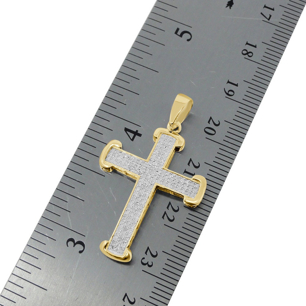 Real Genuine Diamond 0.40 Cwt Jesus Cross Pendant 10K Gold Finish Mini Charm 1.40'' + Chain