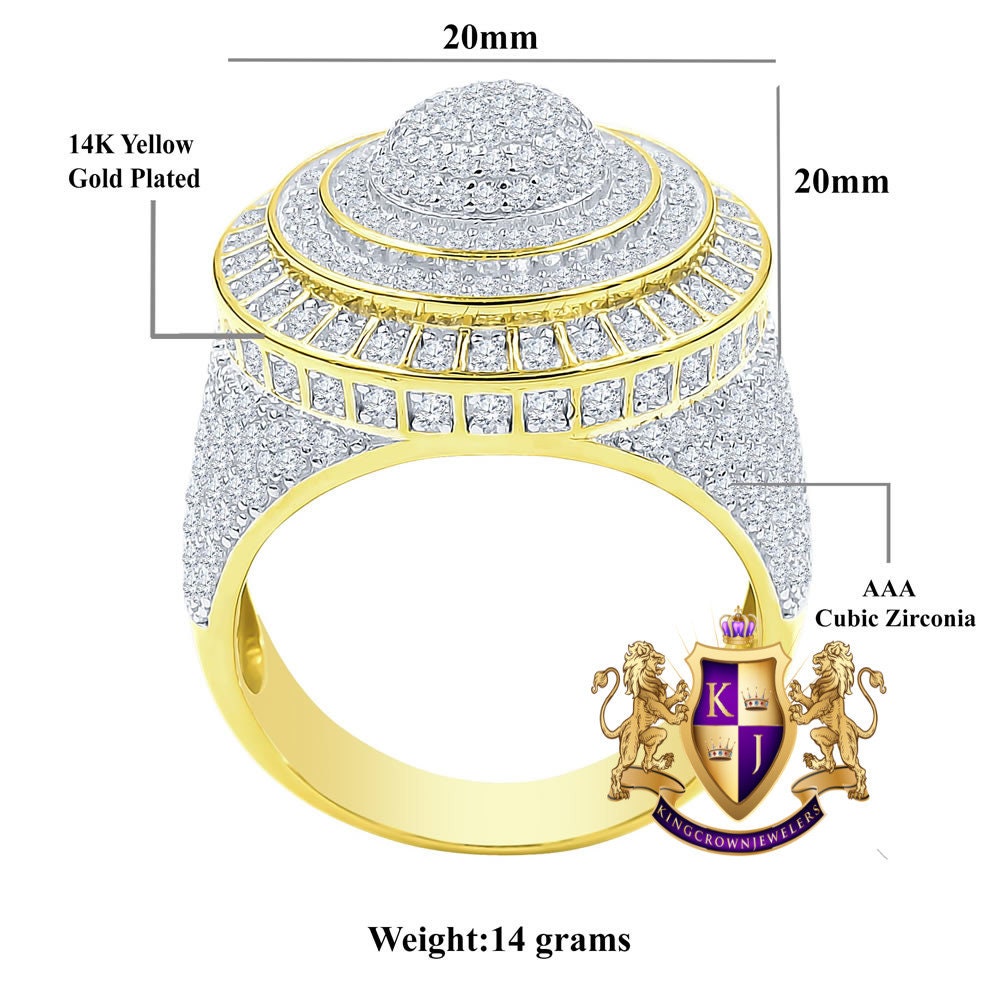 Real Genuine Sterling Silver Simulated Diamond 14K Gold Finish Men's Wedding Engagement Ring Big Bold Band