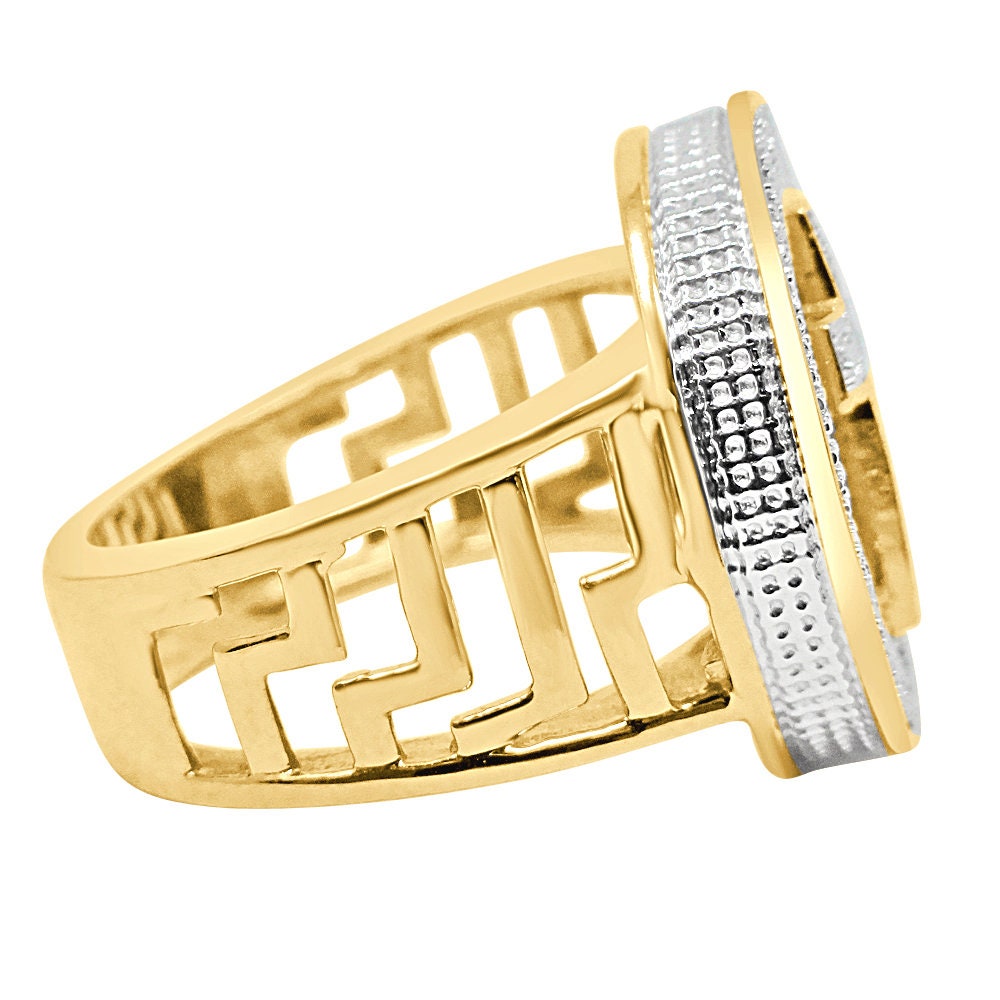 Men's Real Genuine Authentic Diamond 0.40 Cwt Holy Jesus Cross 10K Gold Finish Ring Band