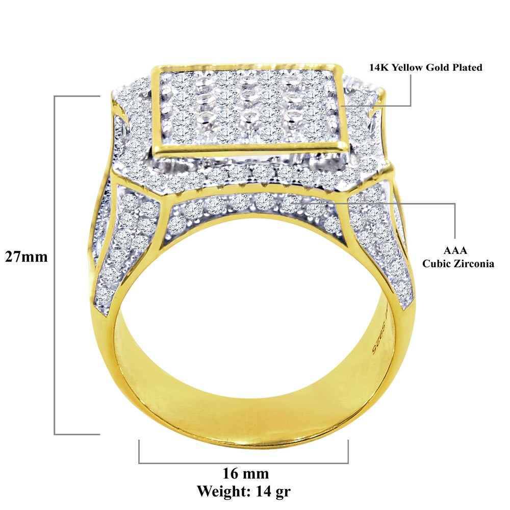 Big Bold Men's 14K Gold Over Real Genuine Sterling Silver Simulated Diamond Wedding Engagement Ring Band
