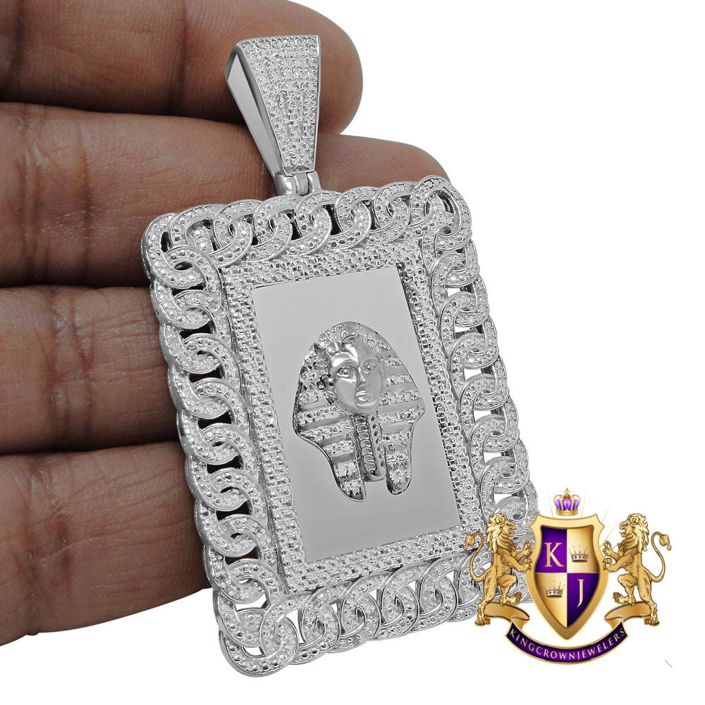 Real Genuine Diamond Egyptian King Tut Pharaoh Pyramid Pendent Charm 10K Gold Finish 2.50''