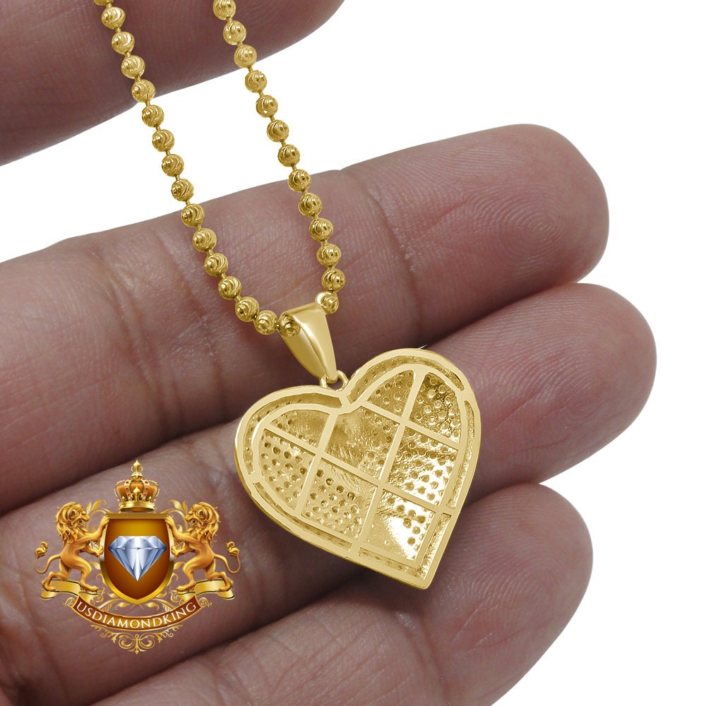 Real Genuine Diamond 0.80 Cwt.10K Gold Finish Shattered Broken Heart Mini Pendant Charm Chain Set