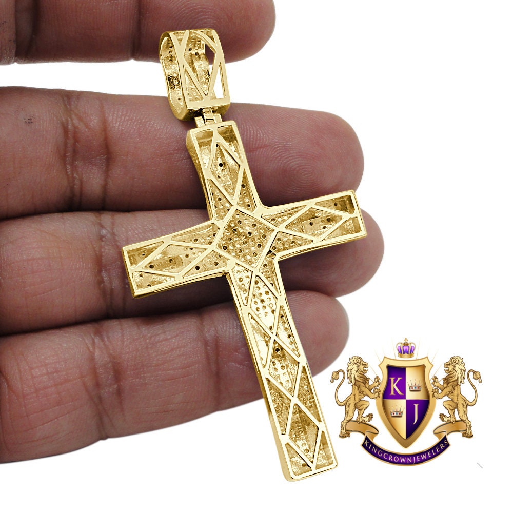 Men's Real Genuine Authentic Natural Diamond 0.50 Cwt. Jesus Christ Holy Cross Pendant 10K Gold Over Religious Charm 2.85''