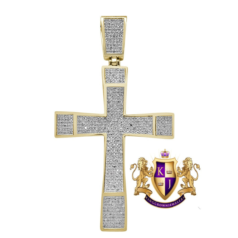Men's Real Genuine Diamond 0.50 Cwt. 10K Gold Finish Jesus Cross Pendent Charm Big 3''