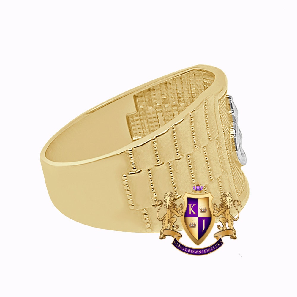 100% Real 2 Tone Solid Gold Men's Ring Muslim Arabic Islamic Star and crescent Band