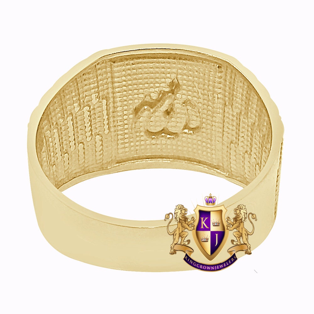 100% Real 2 Tone Solid Gold Men's Ring Allah Muslim Arabic Islamic Band