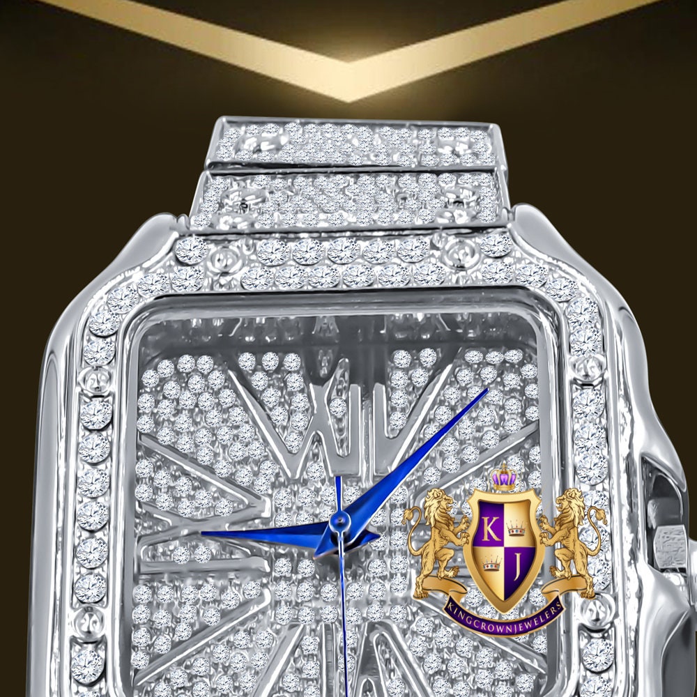 Men's White Gold Finish Simulated Diamond Water Resistance Steel Back Square Metal Band Watch