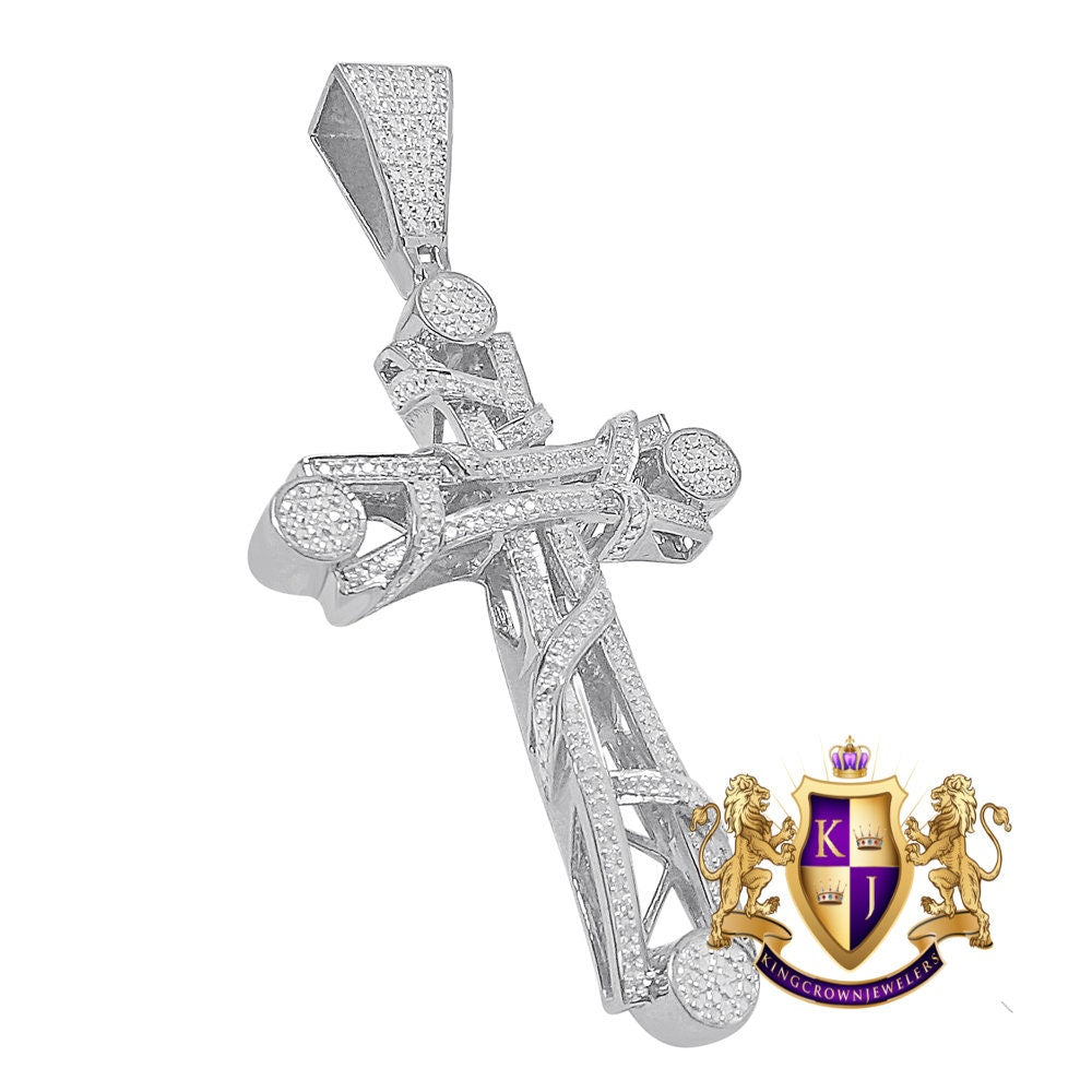 Real Genuine Authentic Diamond 0.40 Cwt. 10K Gold Over Jesus Cross Religious Charm Designer Pendent 2.75''