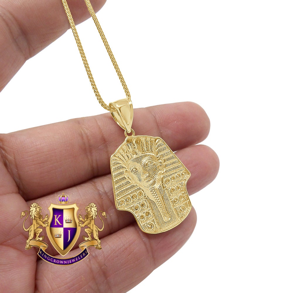 Men's 100% 10K Real Solid Yellow Gold Egyptian King Tut Pharaoh Pendent Charm