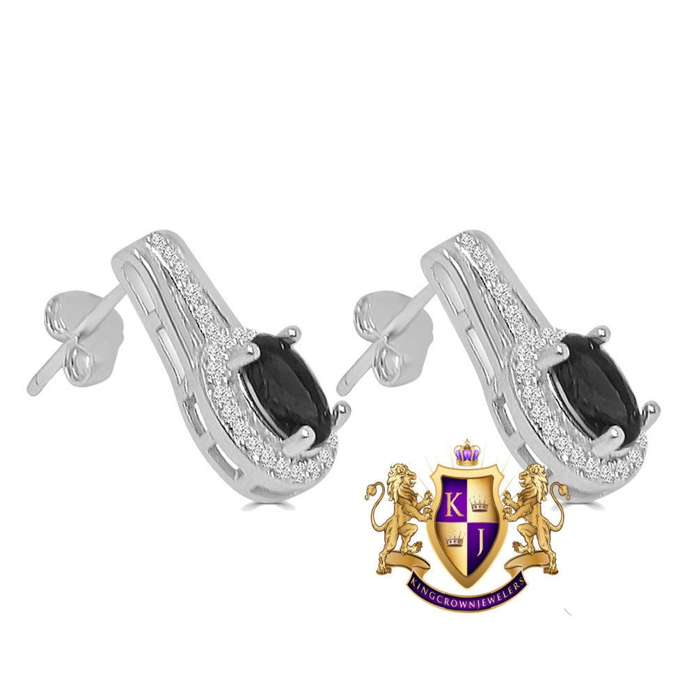 Black Onyx Real Sterling Silver 10K White Gold Over Pendent Charm Chain Neckless Earrings Ring 3 Piece Combo Set
