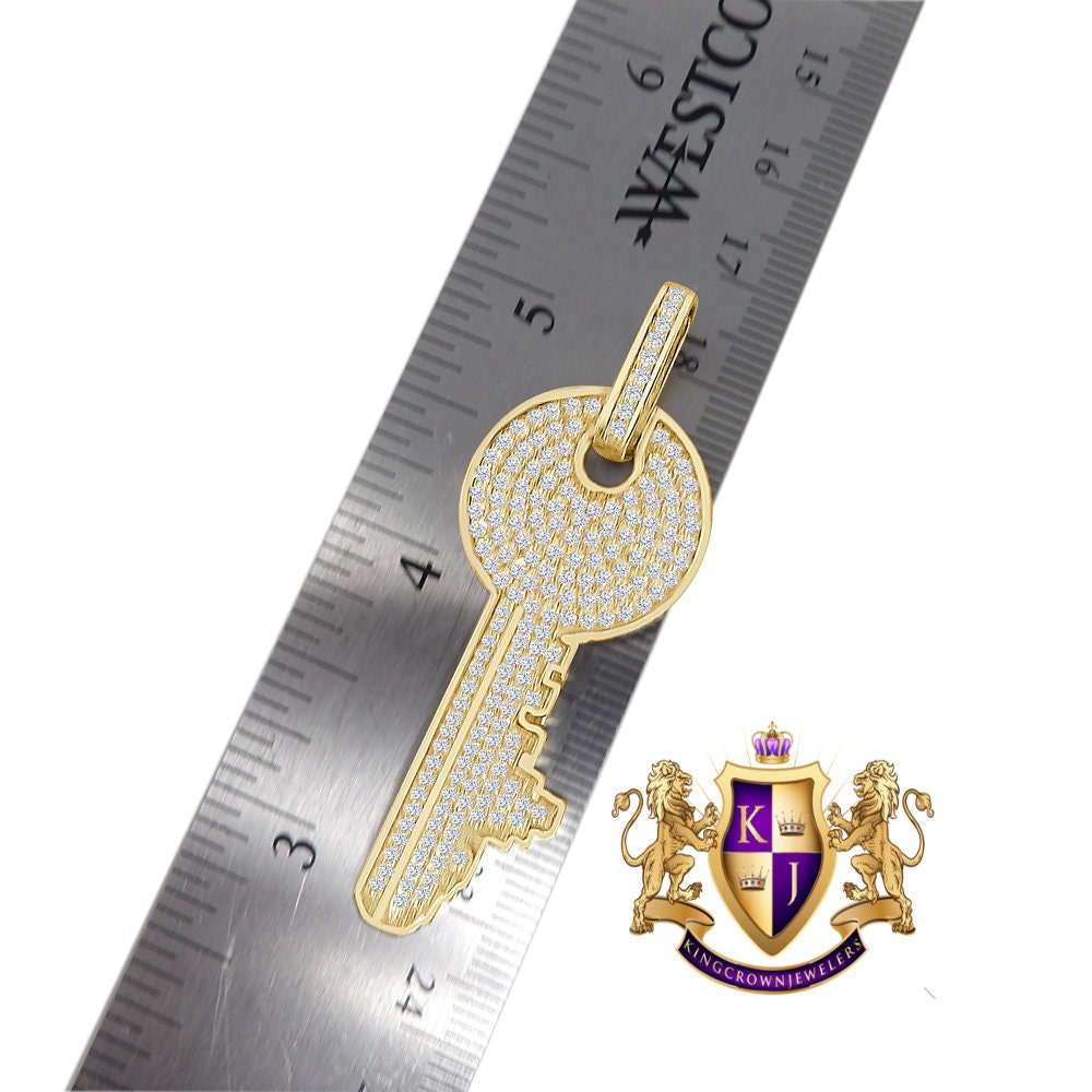 Genuine Authentic Italian Sterling Silver Simulated Diamond 14K Gold Over Custom City Key Pendent Padlock Charm 2.5''