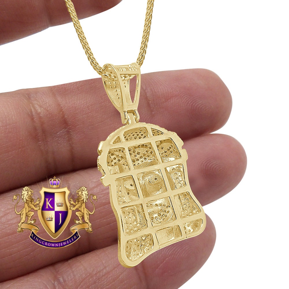 Real Genuine Diamond 0.85 Cwt. Jesus Face Piece Pendant 10K Gold Finish Mini Charm Chain Set Unisex