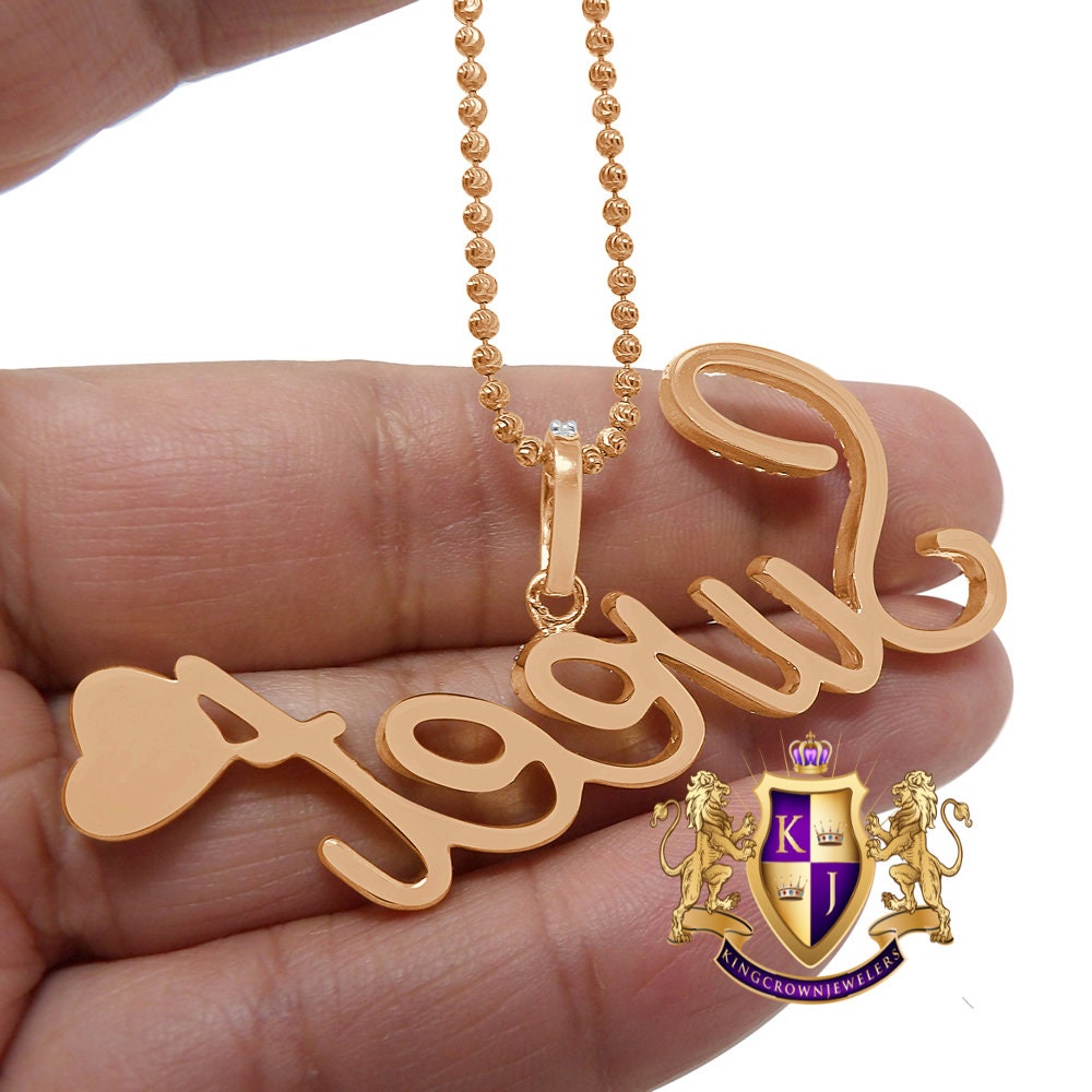 14K Rose Gold On Genuine Sterling Silver Simulated Diamond "SWEET HEART" Custom Pendent Love Charm Chain Set