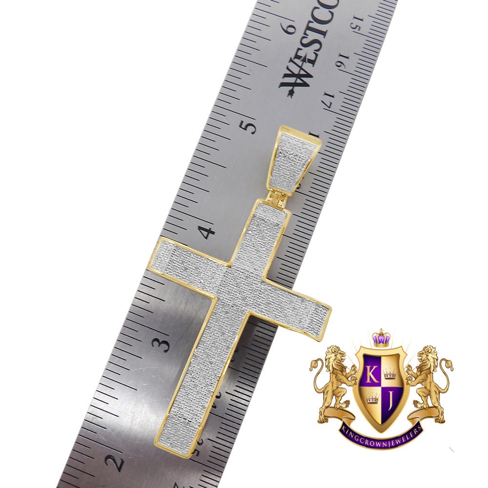 Big 2.75'' Real Genuine Authentic Diamond 0.85 Cwt. 10K Gold Over Jesus Cross Religious Charm Designer Pendent