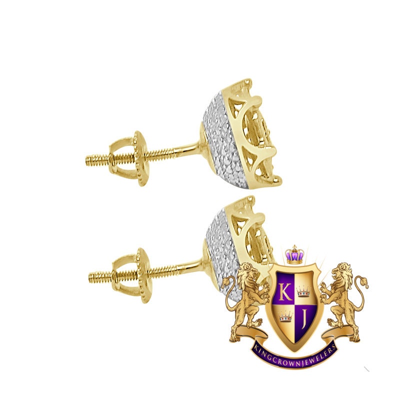 Unisex Real Genuine Diamond 0.20 Cwt. 10K Gold Finish Round Small 10 mm Screw Back Stud Earrings