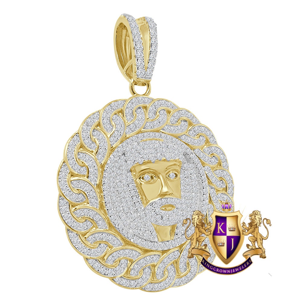 Exclusive Custom Designer Piece Real Sterling Silver Gold Over Jesus Face Round Medallion Pendent Men's Charm