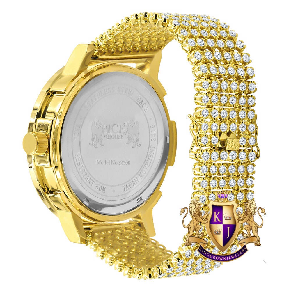 Roman Face Exclusive Custom Time Piece Multi Rainbow Gold Tone Real Diamond Dial Solitaire Men's Watch XL 55mm W/Date