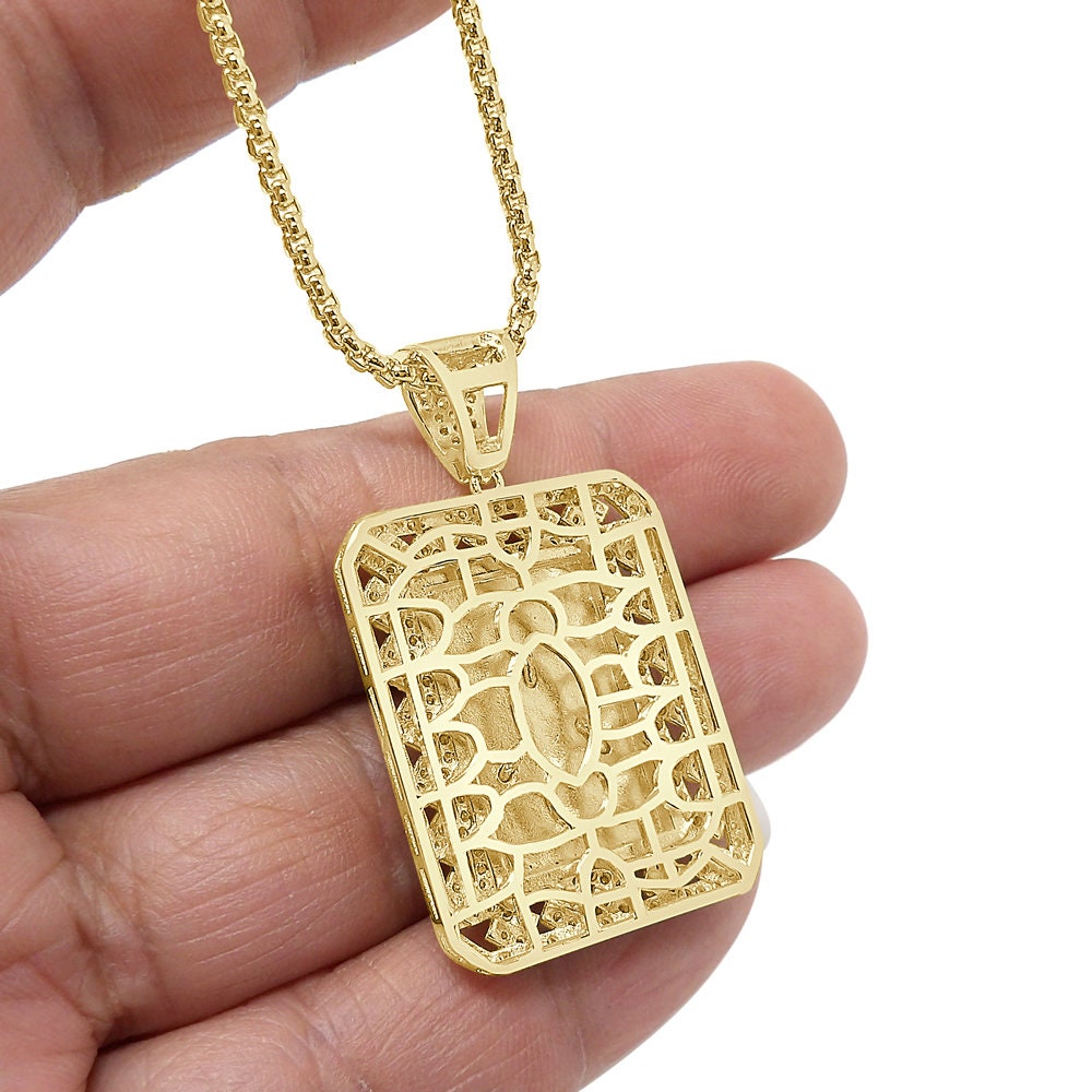 Men's Real Genuine Sterling Silver G Compass Masonic Freemason 14K Gold Over Simulated Diamond Frame Pendent Charm