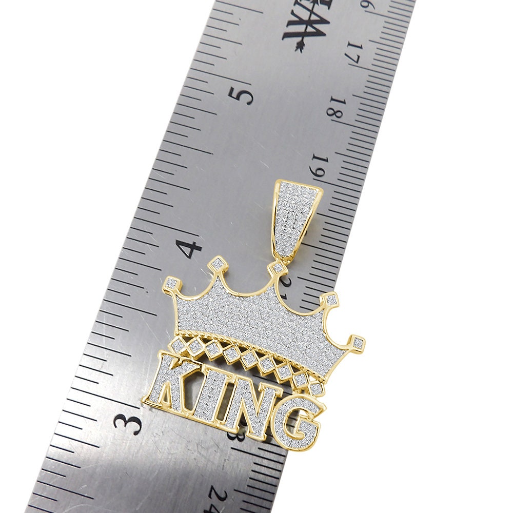 Men's Sterling Silver Simulated Diamond King Crown Charm Custom Mini 1.35'' Pendent + Free Chain