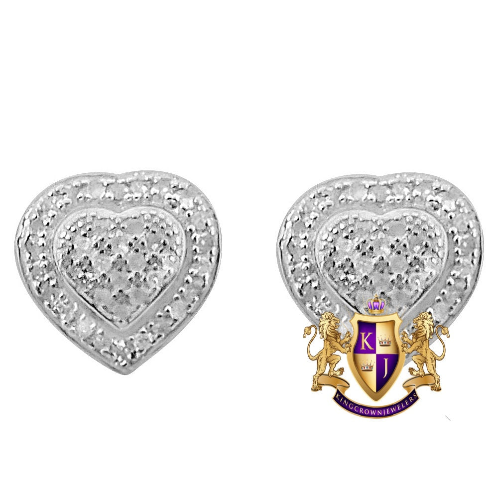 Real Genuine Diamond 0.40 Cwt .Ladies Women's 10K White Gold Over Heart Shape Charm Pendent Chain Neckless Earring Stud Set