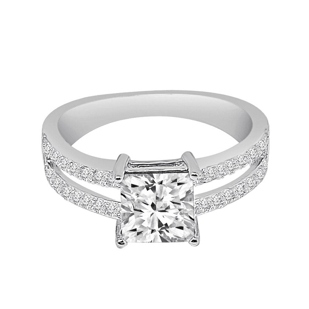 Real Sterling Silver Solitaire Crystal Clear Zirconia 10K White Gold Over Pendent Charm Chain Neckless Earrings Ring 3 Piece Combo Set