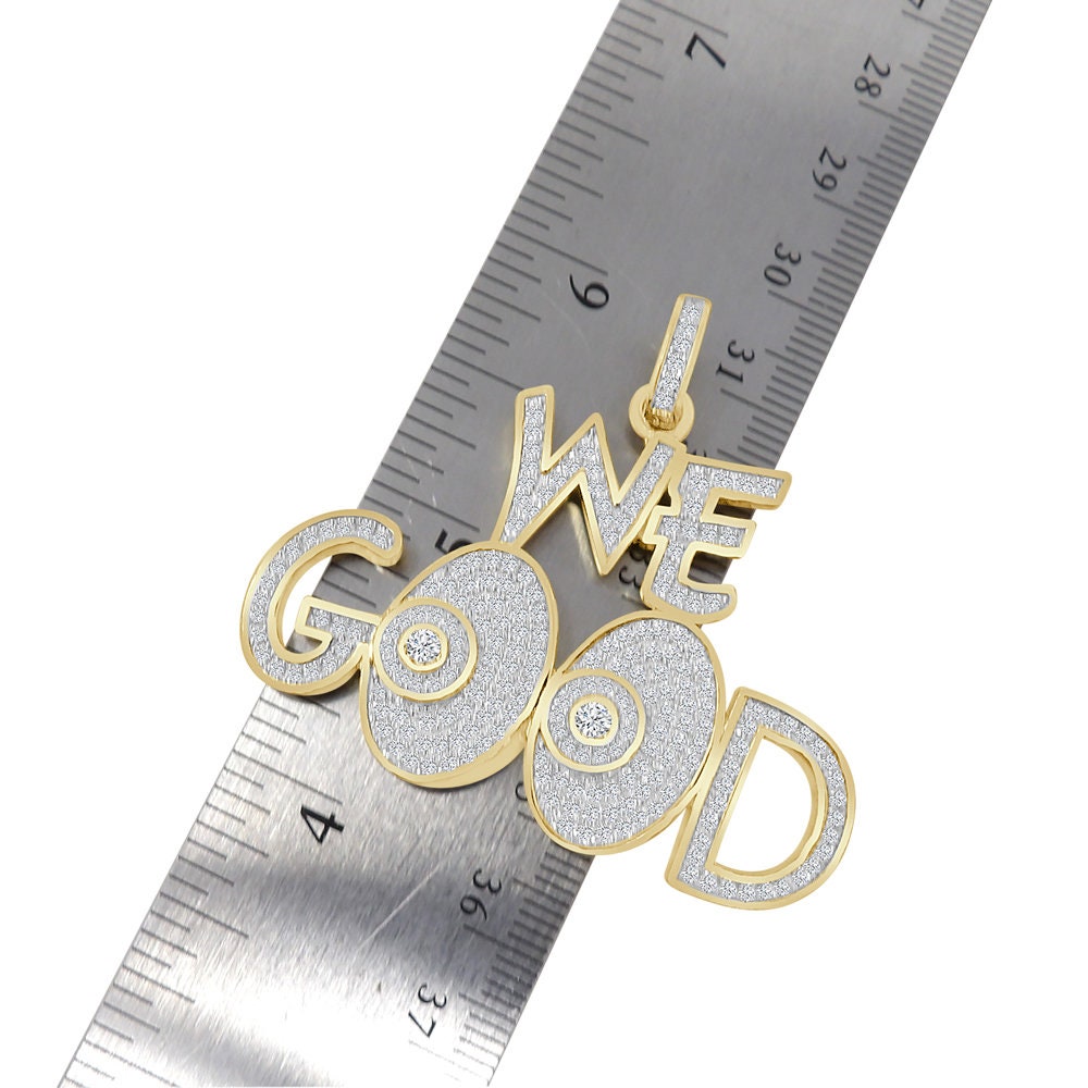 Men's Exclusive Custom Piece Real Sterling Silver Simulated Diamond "WE GOOD" Charm Pendent + Free Chain