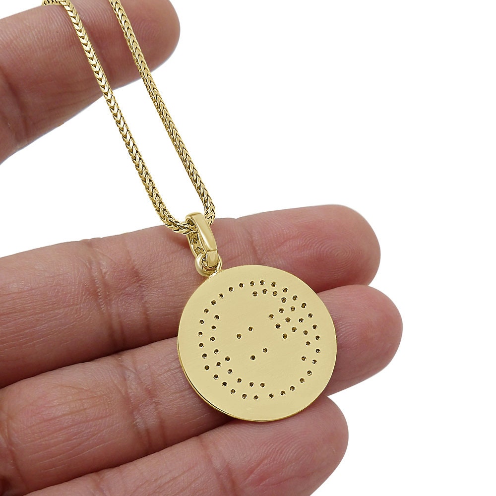 Real Genuine Diamond Bitcoin Money Currency 10K Gold Finish Mini Round Pendent Charm Chain Set 1.50''