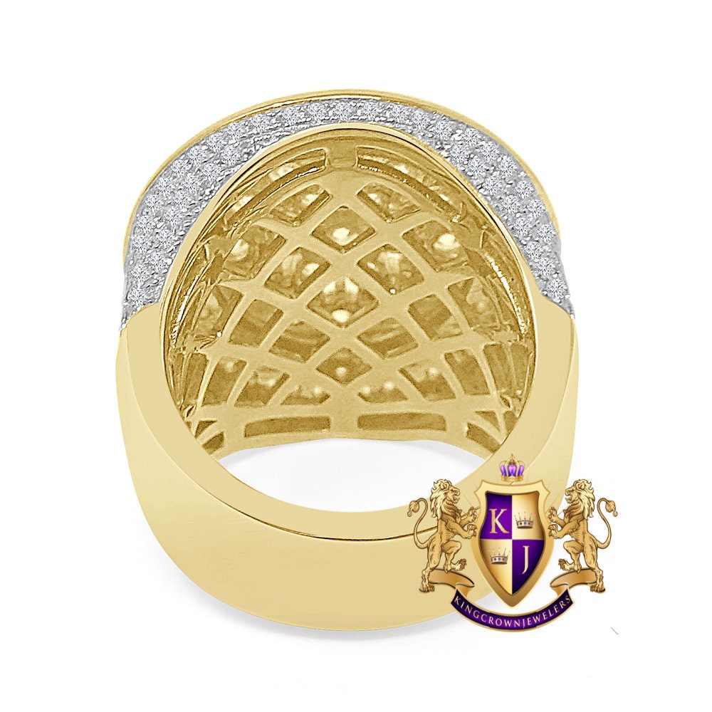 30 + Grams Big XL Jumbo Genuine Sterling Silver 12 Cwt. Simulated Diamond 14K Gold Over Men's Ring Band