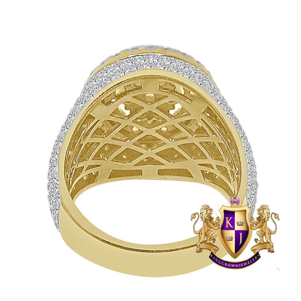 Real Genuine Italian Sterling Silver 6 Cwt. Simulated Diamond 14K Gold Over Men's Designer Custom Ring Band